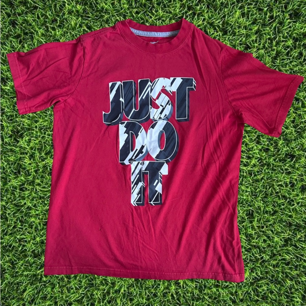 Boys Red Nike "Just Do It" Logo Tee